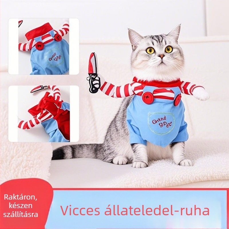 Macska- és kutya alakváltó jelmez késes kellékkel, poliészter anyag
