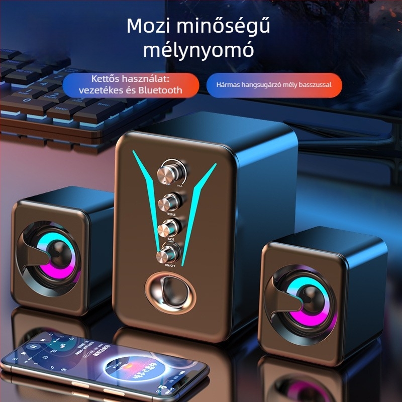 Asztali PC hangszórók USB-vel, mini mélysugárzóval, 3D surround hangzás, nagy hangerő