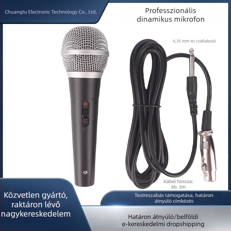 Rhosom G8 dinamikus, vezetékes kézi mikrofon karaokehoz és színpadi előadásokhoz, szuperkardioid