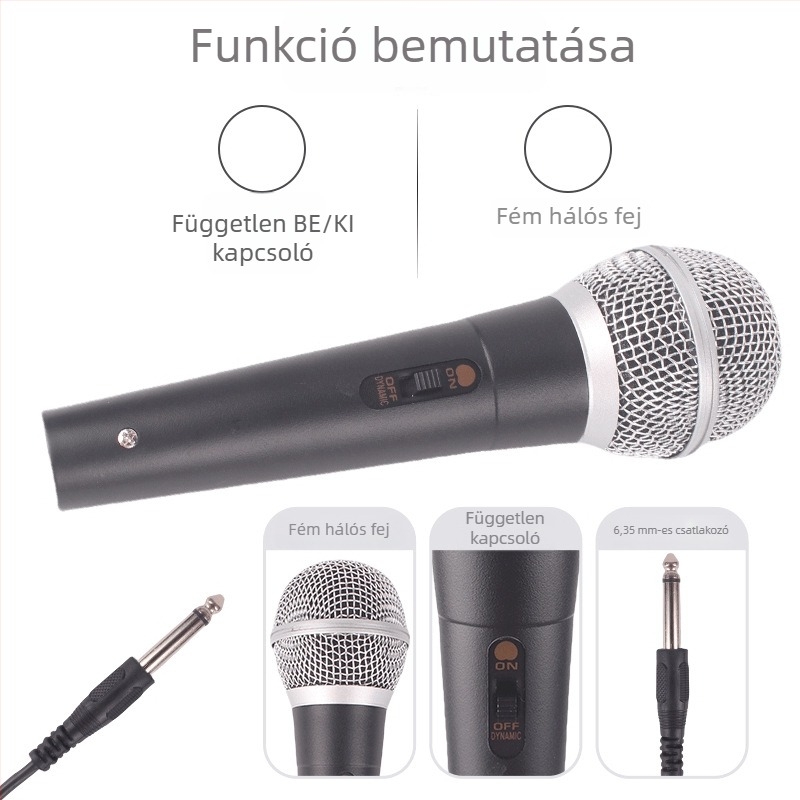 Rhosom G8 dinamikus, vezetékes kézi mikrofon karaokehoz és színpadi előadásokhoz, szuperkardioid