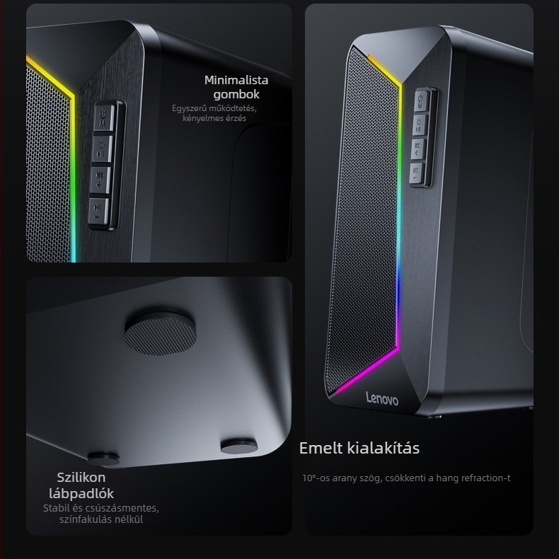 Lenovo USB RGB gamer hangszóró rendszer számítógéphez 2 hangszóróval és RGB világítással, 100Hz–20kHz, SNR ≥85dB