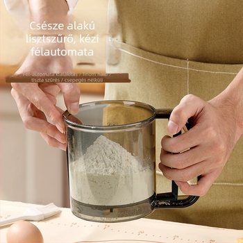 Rozsdamentes acélból készült liszt-szitáló ultrafin hálóval, kézi és félautomata működés, kör alakú kupás szűrő