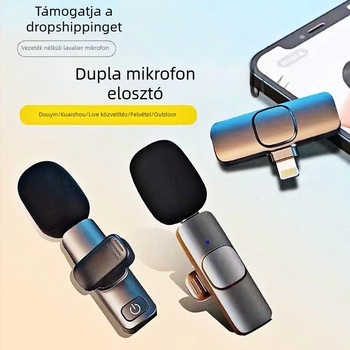 K15 vezeték nélküli lavalier mikrofon – 3 az egyben élő videóhoz és hanghoz, zajcsökkentés, mikrofon rövid videókhoz, Bluetooth 5.3, beépített akkumulátor 3–6 óra