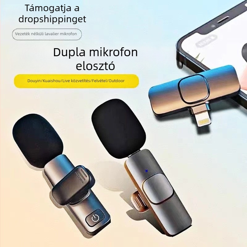 K15 vezeték nélküli lavalier mikrofon – 3 az egyben élő videóhoz és hanghoz, zajcsökkentés, mikrofon rövid videókhoz, Bluetooth 5.3, beépített akkumulátor 3–6 óra