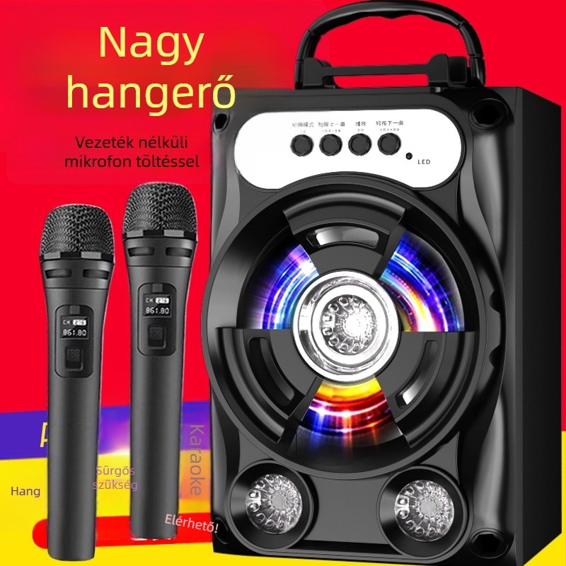 Bluetooth karaoke hangszóró IPX7 vízálló, Bluetooth 5.3, 20 m hatótáv, USB-C táplálás, vezeték nélküli töltés