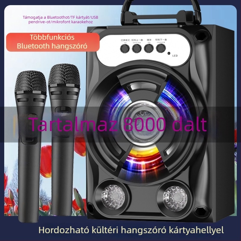 Bluetooth karaoke hangszóró IPX7 vízálló, Bluetooth 5.3, 20 m hatótáv, USB-C táplálás, vezeték nélküli töltés