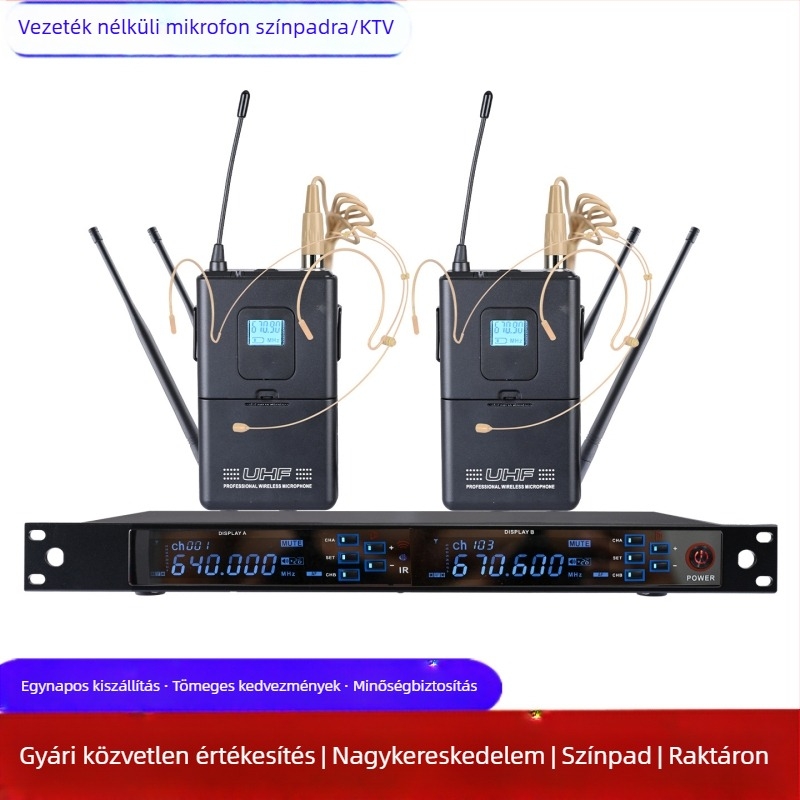 Vezeték nélküli mikrofon visszajelzés elleni védelemmel, kettős csatornás rendszer otthoni karaokéhoz, találkozók és KTV