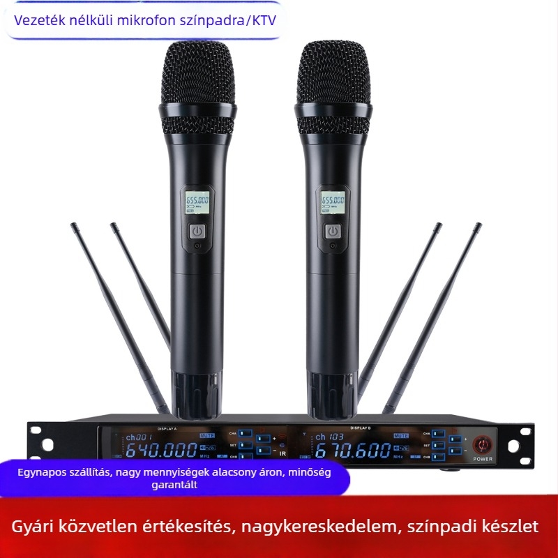Vezeték nélküli mikrofon visszajelzés elleni védelemmel, kettős csatornás rendszer otthoni karaokéhoz, találkozók és KTV