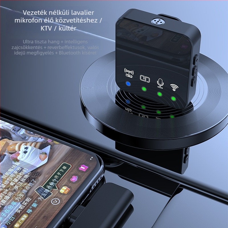 Bluetooth lavalier mikrofon klippel – Bluetooth 5.3, 20 Hz–20 kHz, SNR ≥70 dB, beépített 300–500 mAh, üzemidő 6–8 óra (Bluetooth 5.3; 20 Hz–20 kHz; SNR ≥70 dB; 300–500 mAh; 6–8 óra)
