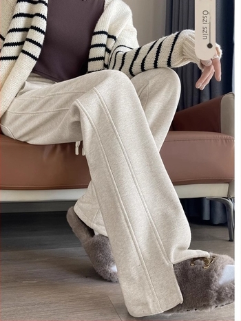 Női gyapjú nadrág ősz-télre, magas derék, fleece bélés, széles szabás, herringbone textúra