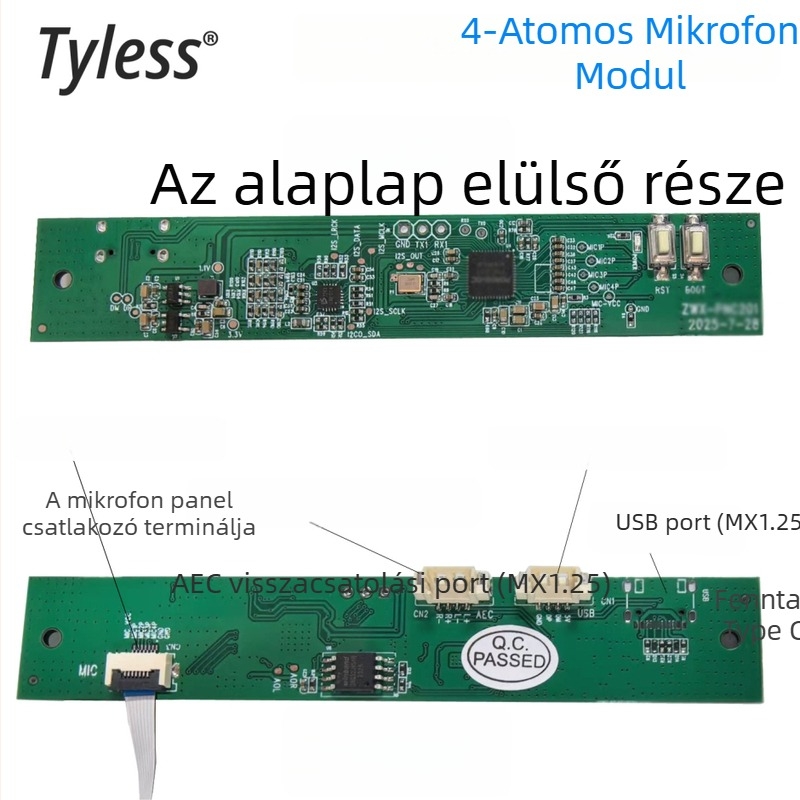 Tyless Dam400 USB négymikrofonos omnidirekcionális mikrofonmodul zajcsökkentéssel és akusztikus visszhang-kikapcsolással beszédfelismerésre és átírásra