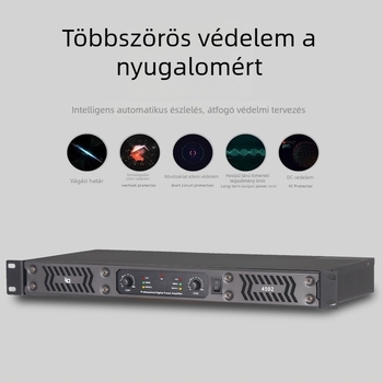Kétcsatornás professzionális digitális erősítő színpadi hangrendszerhez, 450W, 4–8 Ω, 20 Hz–20 kHz, THD 0,005%