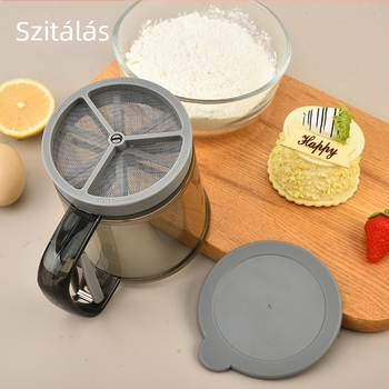 Fél‑automata lisztszitáló, kézi konyhai eszköz skálával, kétszintes szita a liszt szűréséhez