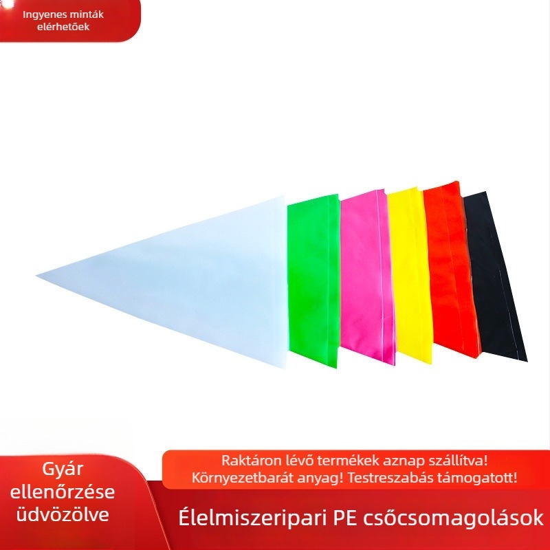 Háromszög alakú díszítőzsák, élelmiszer-minőségű műanyagból, megerősített kivitel, torták díszítésére, bébiételekhez, lekvár és édességek csomagolásához