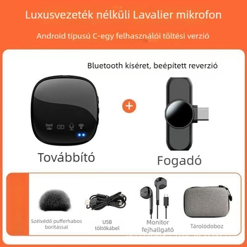 Vezeték nélküli lavaliér mikrofon élő közvetítéshez, Bluetooth 5.2, modell R8, 8–12 órás üzemidő, frekvencia-tartomány 20 Hz–20 kHz, SNR ≥95 dB