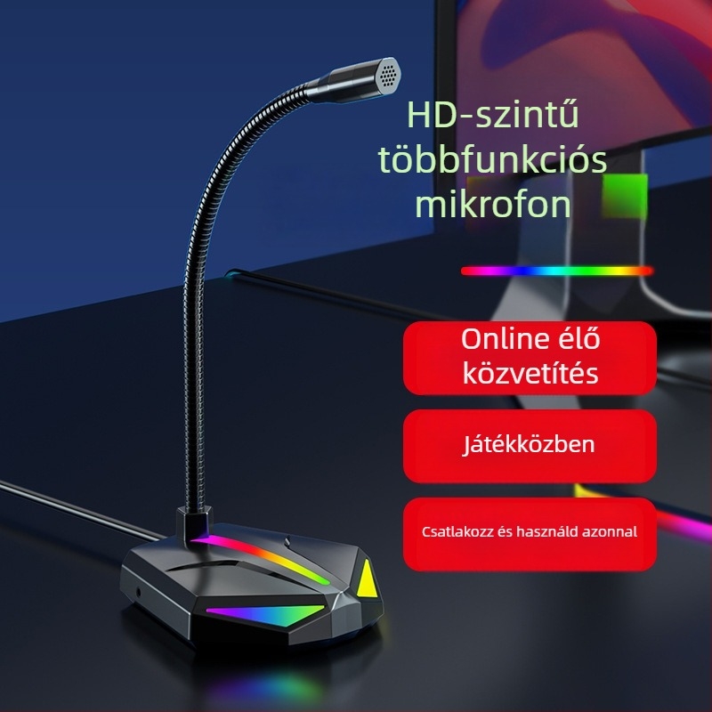 H2 USB számítógépes mikrofon játékokhoz és beszélgetésekhez, 2-csatornás, 20Hz-20kHz tartomány, USB 5V, állvánnyal