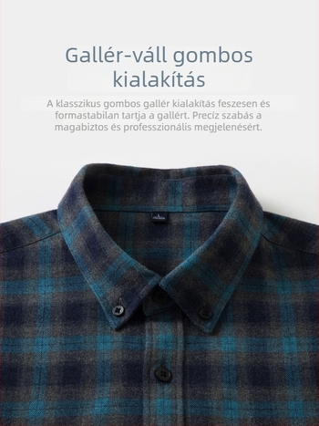 100% pamutból készült, kockás ing, hosszú ujjú, tavasz–ősz, üzleti casual viselet