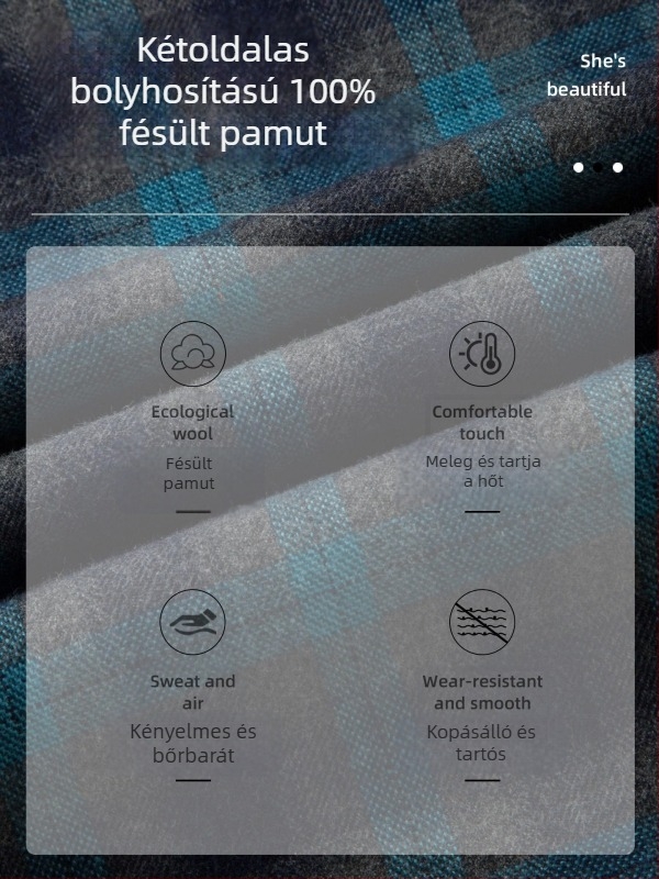 100% pamutból készült, kockás ing, hosszú ujjú, tavasz–ősz, üzleti casual viselet