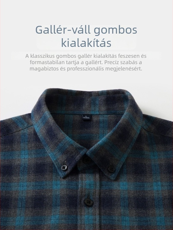 100% pamutból készült, kockás ing, hosszú ujjú, tavasz–ősz, üzleti casual viselet