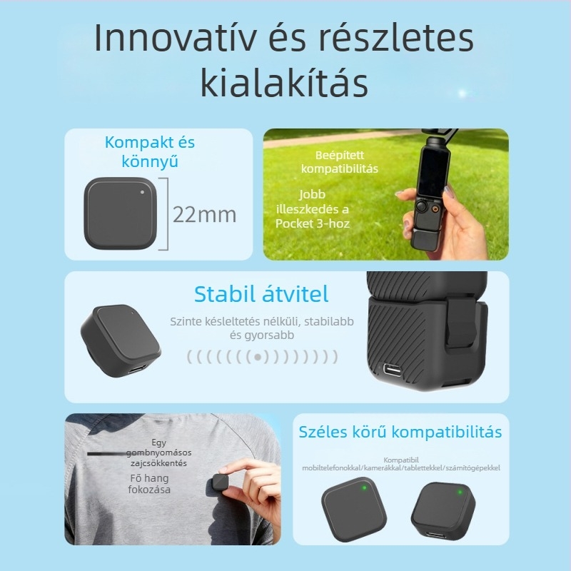Lavalier mikrofon kinyújtható gimbállal DJI Pocket3-hoz – zajcsökkentés, 20Hz–20kHz tartomány, SNR ≥70dB