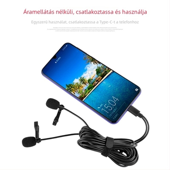 Type-C vezetékes klipszes mikrofon, kondenzátor mikrofon, klipszes kivitel, 2.5 m kábel, 20 Hz–20 kHz, SNR ≥75 dB
