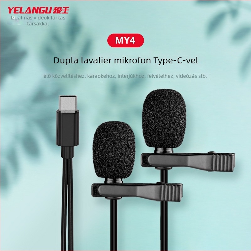 Type-C vezetékes klipszes mikrofon, kondenzátor mikrofon, klipszes kivitel, 2.5 m kábel, 20 Hz–20 kHz, SNR ≥75 dB