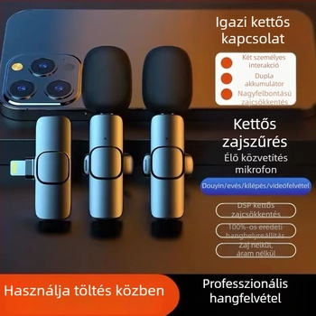 Zajcsökkentő vezeték nélküli lavalier mikrofon, 1-2 átvitellel, élő felvételhez, Android és iOS kompatibilis, kültéri használatra