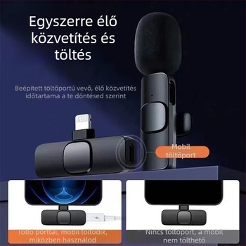 Zajcsökkentő vezeték nélküli lavalier mikrofon, 1-2 átvitellel, élő felvételhez, Android és iOS kompatibilis, kültéri használatra