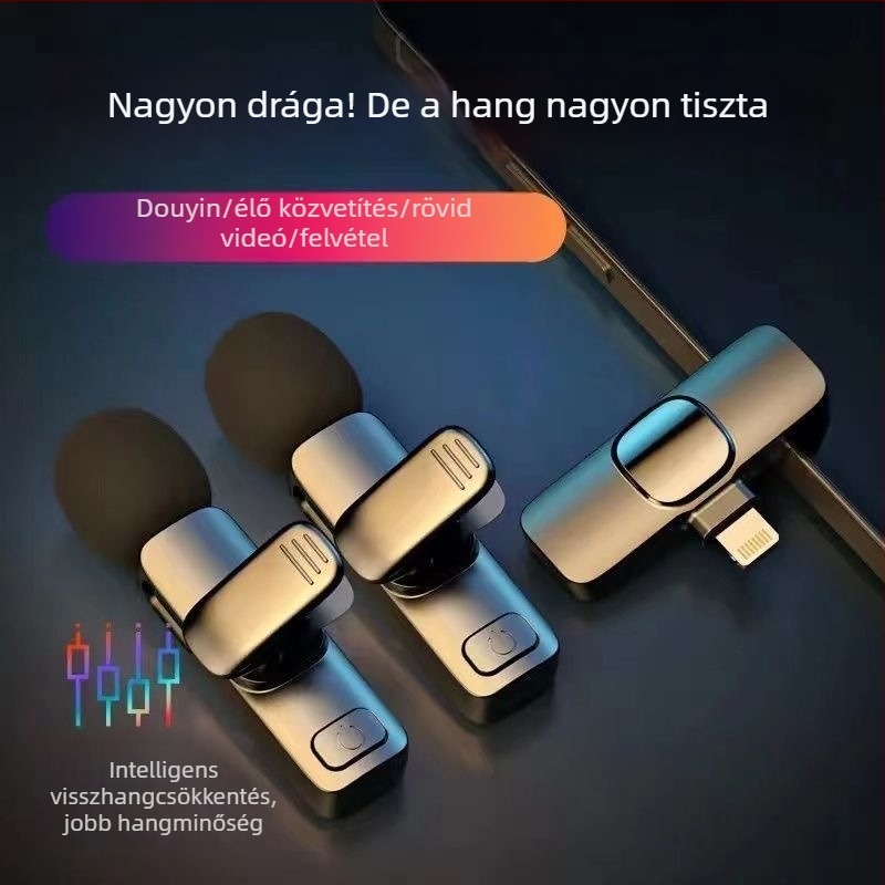 Zajcsökkentő vezeték nélküli lavalier mikrofon, 1-2 átvitellel, élő felvételhez, Android és iOS kompatibilis, kültéri használatra