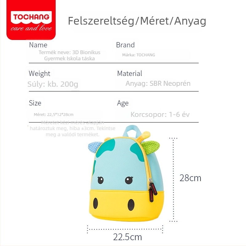 Tong Chang ultra könnyű óvodásoknak szánt iskolatáska állatmintával; diving anyag, lélegző, kopásálló és tehercsökkentő