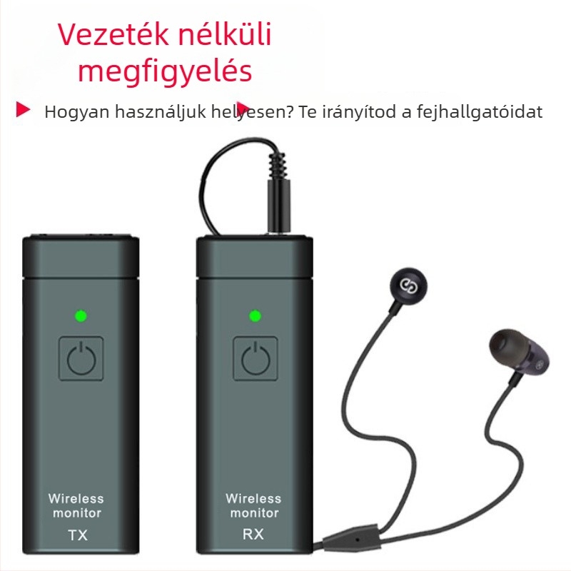 Vezeték nélküli fülmonitor rendszer M9 – UHF, valós idejű hangvisszacsatolás, késés nélkül, frekvenciasáv 20 Hz-20 kHz, beépített 300-500 mAh akkumulátor