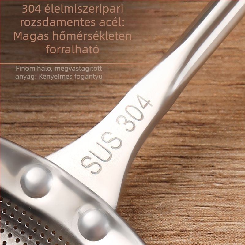 304 rozsdamentes acélból készült szűrőkanál fa nyelekkel, hálós szűrő, olajleválasztó és liszt-szita