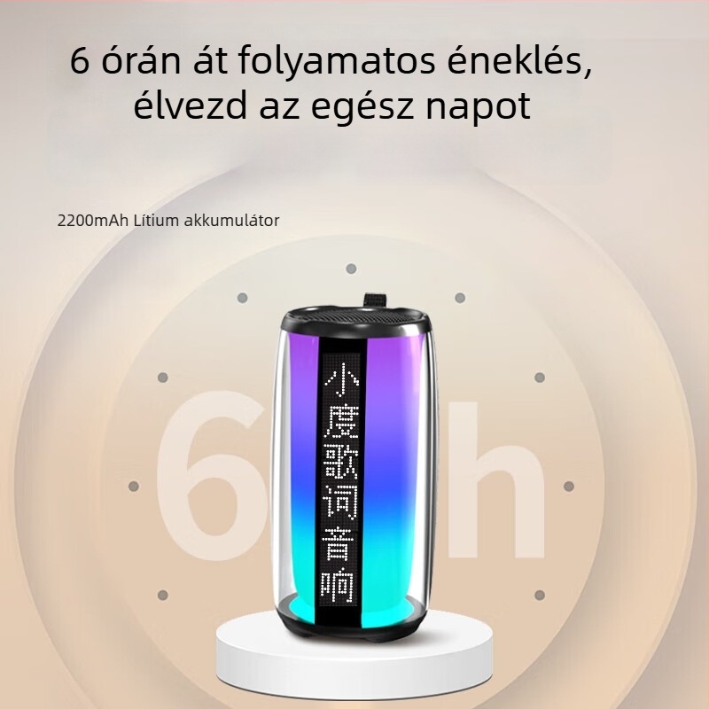 Karaoke Bluetooth hangszóró két mikrofonnal, szövegkijelzővel, beépített akkumulátor (Bluetooth 5.3, 40 Hz-20 kHz, SNR ≥85 dB)