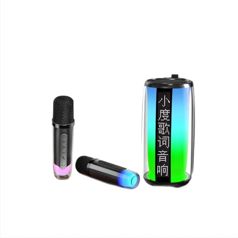 Karaoke Bluetooth hangszóró két mikrofonnal, szövegkijelzővel, beépített akkumulátor (Bluetooth 5.3, 40 Hz-20 kHz, SNR ≥85 dB)
