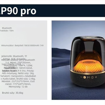 LP90PRO Bluetooth hangszóró, 120W kimenet, 5 hangszóró, Bluetooth 5.3, IPX6 vízálló, beépített 6000mAh akkumulátor