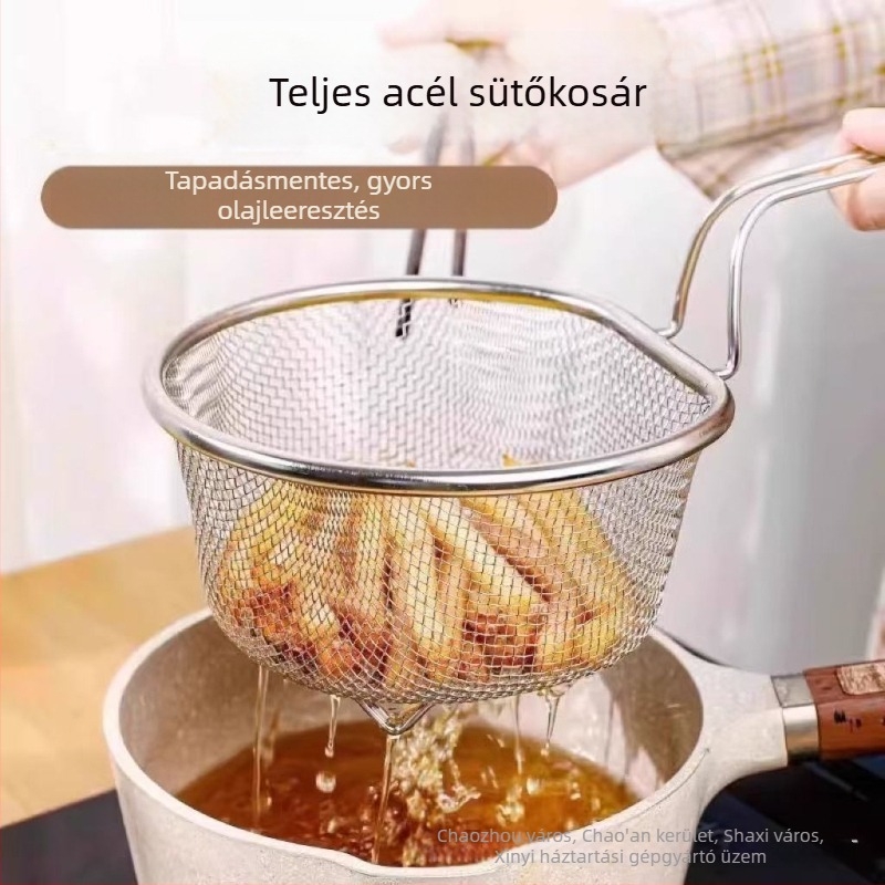 Rozsdamentes acél konyhai szita kosár, modell X-50, a New Billion Home-tól, modern minimalista stílus, 2024-ben bemutatva.