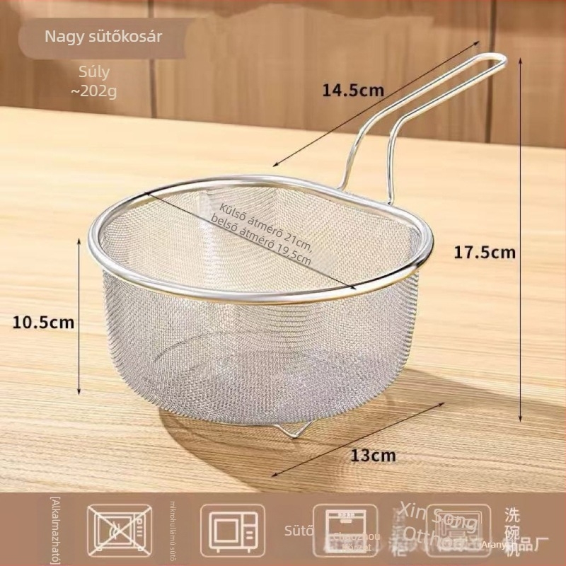 Rozsdamentes acél konyhai szita kosár, modell X-50, a New Billion Home-tól, modern minimalista stílus, 2024-ben bemutatva.