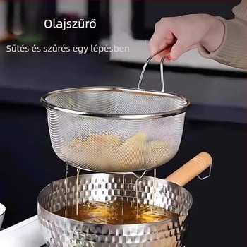 Konyhai rozsdamentes acél szűrőkosár — csúszásmentes, égés elleni védelem, modern minimál stílus; Márka Telford
