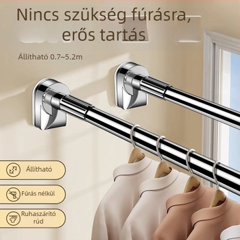 Rozsdamentes acélból készült teleszkópos ruhaszárító rúd, fúrás nélkül, falra szerelhető erkélyre, gardróbhoz és függönyökhöz