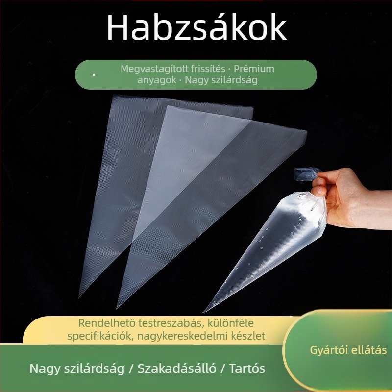 Egyszer használatos díszítő tasak, megerősített, kis méret, torták és sütemények dekorálásához, PE nyomó tasak
