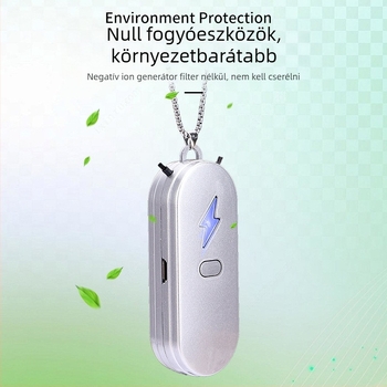 Otthoni negatív ionos légtisztító – USB táplálás, 50 m³/h, zaj <36 dB, 10 m²-ig, nyakba akasztott dizájn