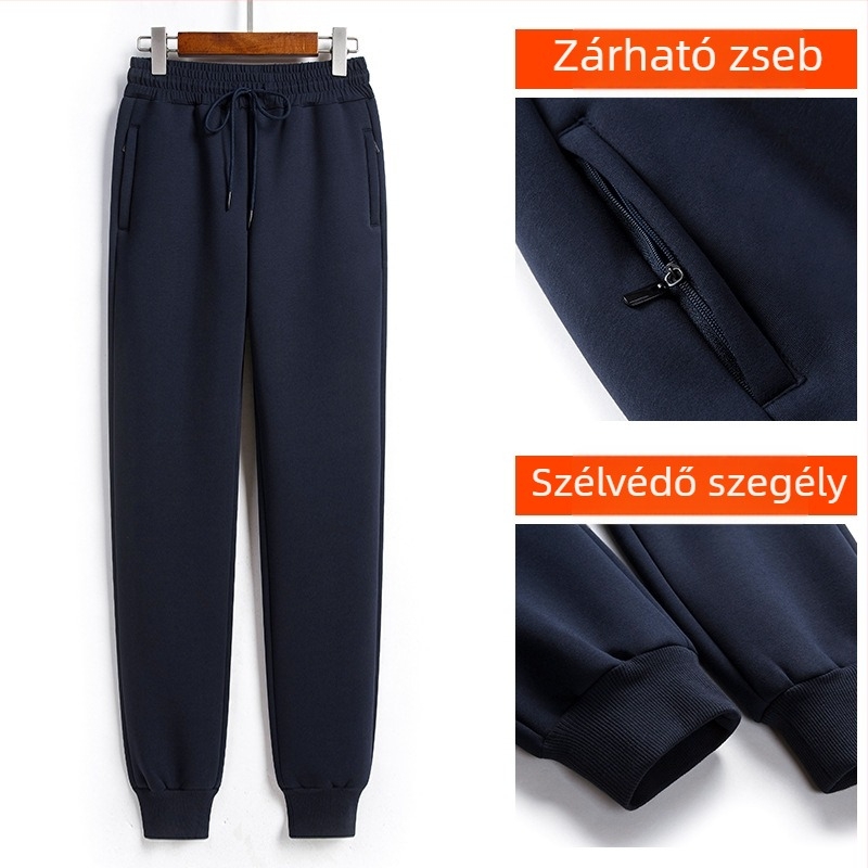 Női casual nadrág Sherpa bélés, poliészter-elasztán keverék, magas derék, vastag meleg, téli 2023