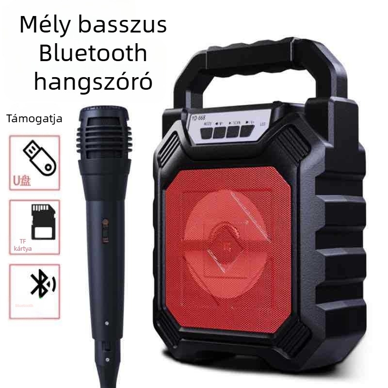 Kültéri hordozható Bluetooth hangszóró 668, mikrofonnal és mélynyomóval, négyszög-táncra