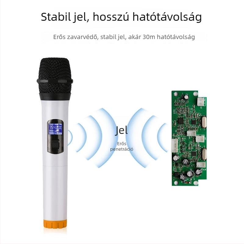 UHF Vezeték nélküli mikrofonrendszer akkumulátoros hangszóróval és görgős kocsival, beépített vevőegységgel és erősítővel — Tartalmaz két vezeték nélküli mikrofont antennával, frekvenciatartomány 100 Hz–20 kHz, SNR ≥ 75 dB