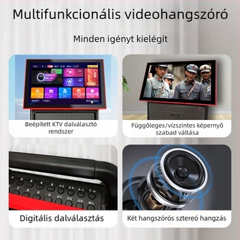 K27 Vezeték nélküli All-in-One Karaoke Hangszóró Bluetooth-szal, beépített 14,1 hüvelykes kijelzővel, két 4 hüvelykes basszus hangszóróval, otthoni és kültéri karaoke