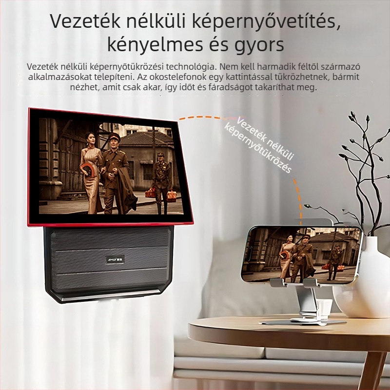 K27 Vezeték nélküli All-in-One Karaoke Hangszóró Bluetooth-szal, beépített 14,1 hüvelykes kijelzővel, két 4 hüvelykes basszus hangszóróval, otthoni és kültéri karaoke