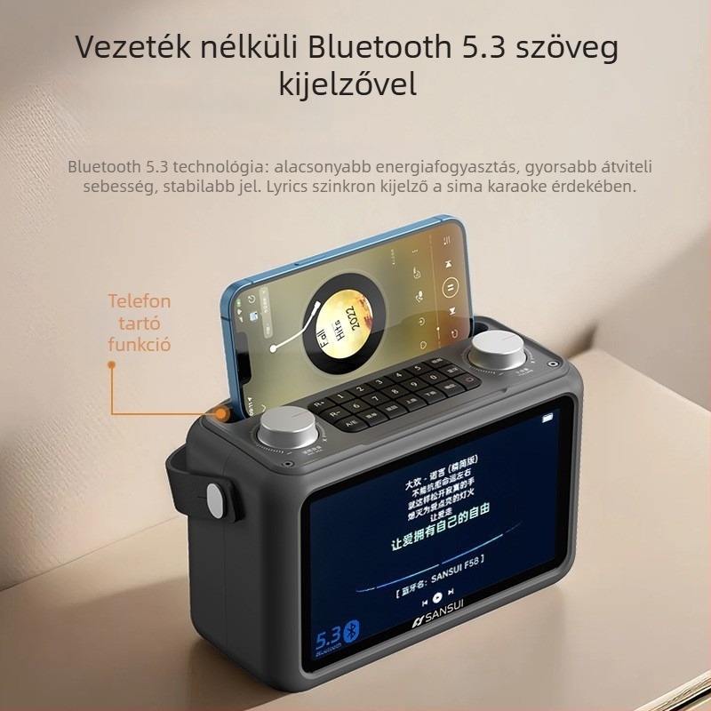 Sansui F58 Video Karaoke Bluetooth Hordozható Hangszóró, 40W, 2 Hangszóró, 100Hz-20kHz, Bluetooth 5.3, Beépített Akkumulátor 2000-4000mAh