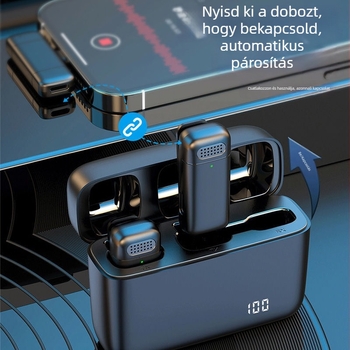 Élő közvetítéshez tervezett mikrofon beépített akkumulátorral, alacsony zaj (<60 dB), 1 W teljesítmény, kondenzátor típusú rádiótuner