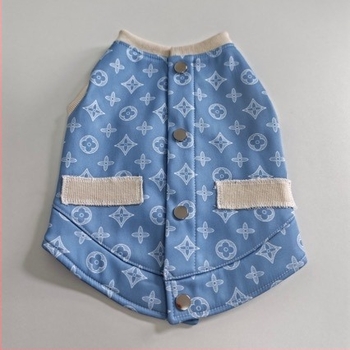 Denim kutyavest hátul záródással, vastag fleece béléssel, ujj nélküli, kis testű fajtákhoz (Toy Poodle, Bichon Frisé, Corgi)