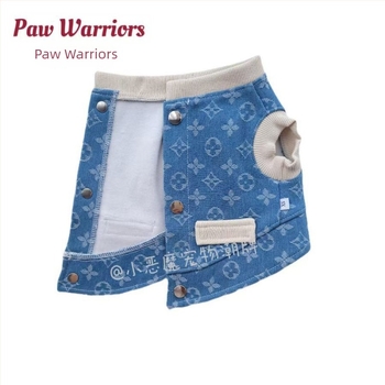 Denim kutyavest hátul záródással, vastag fleece béléssel, ujj nélküli, kis testű fajtákhoz (Toy Poodle, Bichon Frisé, Corgi)
